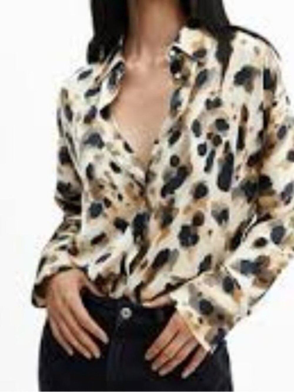 GB boxy cropped lightly spotted leopard print detail back long sleeves XL